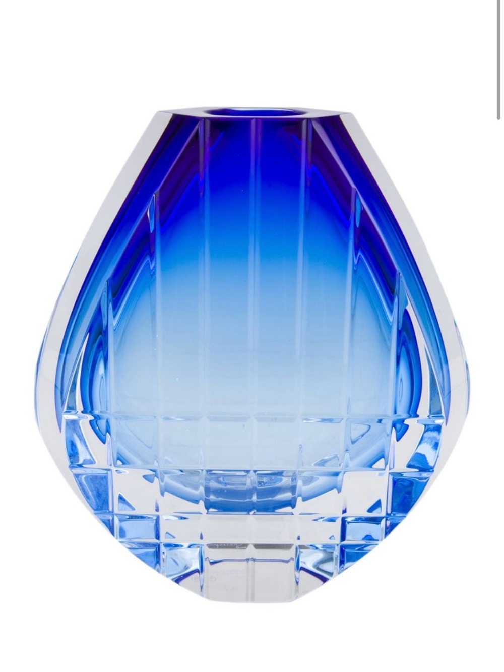 Baccarat Neptune Cobalt-to-Light Blue Ombre Crystal Faceted Vase